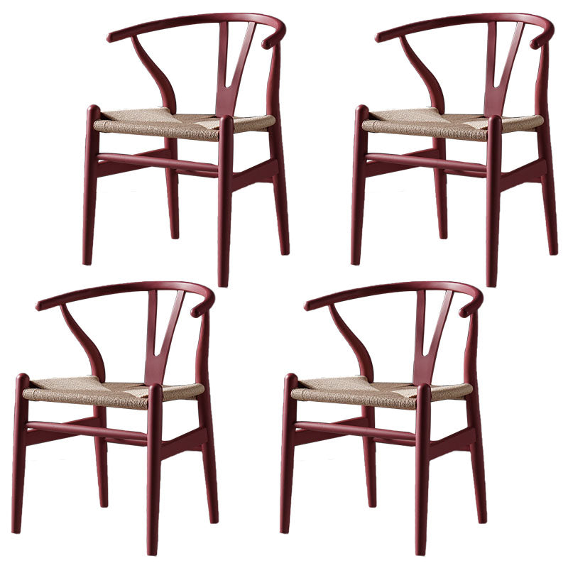 Modern Beech Wishbone Side Chair Matte Finish Wood Dining Chair Red 4 Piece Set Clearhalo ' kitchen&dining_furn' 'Dining Chairs' 'Dining Tables & Seating' 'dining_chair' 'furn' 'furn_dining_chair' 'Furniture' 'furniture_dining_chair' 'Kitchen & Dining Furniture' 'kitchen' 4678590
