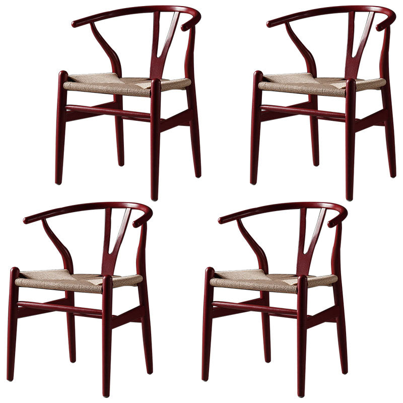 Modern Beech Wishbone Side Chair Matte Finish Wood Dining Chair Beige-Red 4 Piece Set Clearhalo ' kitchen&dining_furn' 'Dining Chairs' 'Dining Tables & Seating' 'dining_chair' 'furn' 'furn_dining_chair' 'Furniture' 'furniture_dining_chair' 'Kitchen & Dining Furniture' 'kitchen' 4678591