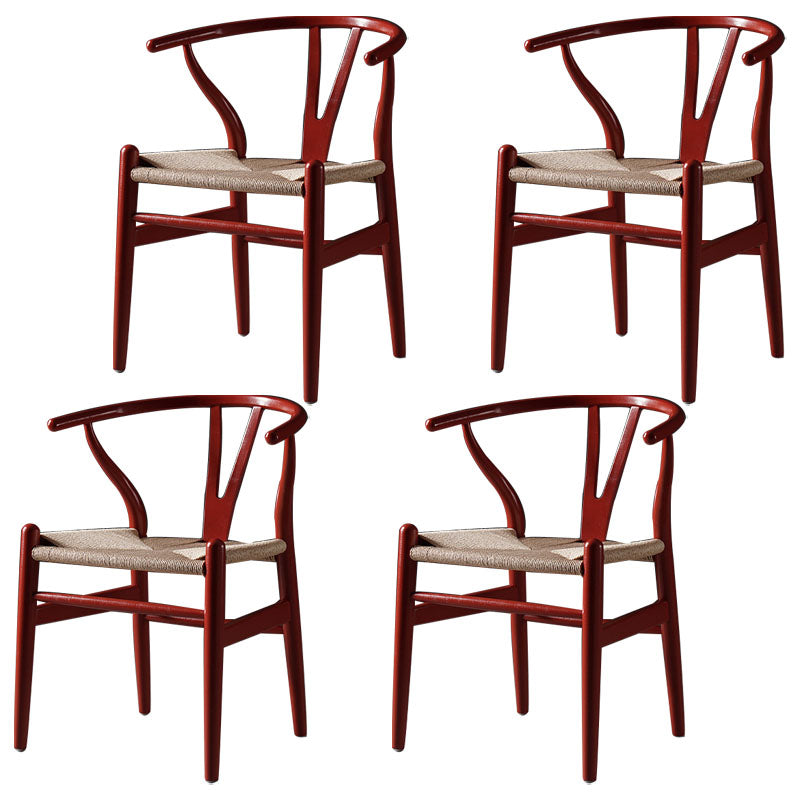 Modern Beech Wishbone Side Chair Matte Finish Wood Dining Chair Crimson 4 Piece Set Clearhalo ' kitchen&dining_furn' 'Dining Chairs' 'Dining Tables & Seating' 'dining_chair' 'furn' 'furn_dining_chair' 'Furniture' 'furniture_dining_chair' 'Kitchen & Dining Furniture' 'kitchen' 4678598
