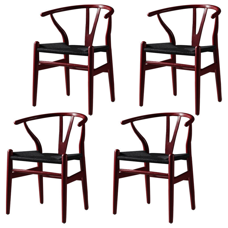 Modern Beech Wishbone Side Chair Matte Finish Wood Dining Chair Red-Black 4 Piece Set Clearhalo ' kitchen&dining_furn' 'Dining Chairs' 'Dining Tables & Seating' 'dining_chair' 'furn' 'furn_dining_chair' 'Furniture' 'furniture_dining_chair' 'Kitchen & Dining Furniture' 'kitchen' 4678602