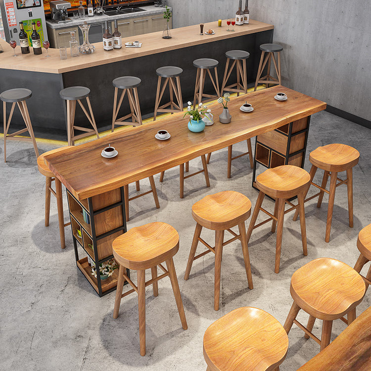 Brown Wood Counter Table with Rectangle Table Top Double Pedestal Table - 41.3" H 78.7"L x 19.7"W x 41.3"H Without Chairs Clearhalo 'Bar Furniture' 'Bar Tables' 'bar_tables' 'furn' 'furn_bar_tables' 'Furniture' 'furniture_bar_tables' 'Kitchen & Dining Furniture' 4678682