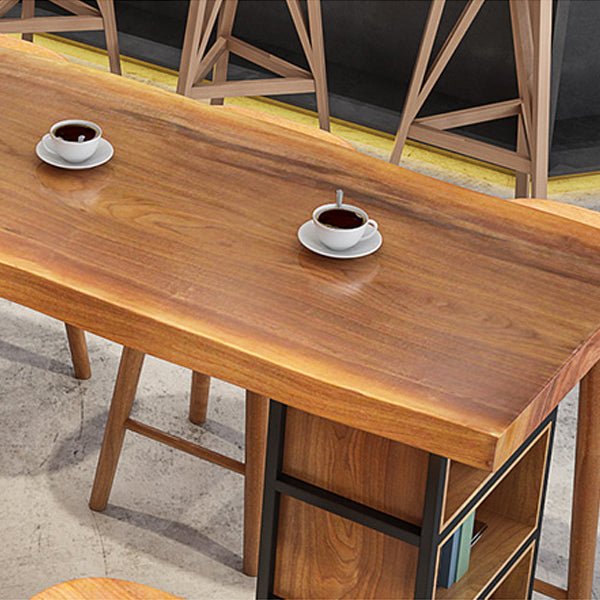 Brown Wood Counter Table with Rectangle Table Top Double Pedestal Table - 41.3" H Clearhalo 'Bar Furniture' 'Bar Tables' 'bar_tables' 'furn' 'furn_bar_tables' 'Furniture' 'furniture_bar_tables' 'Kitchen & Dining Furniture' 4678687