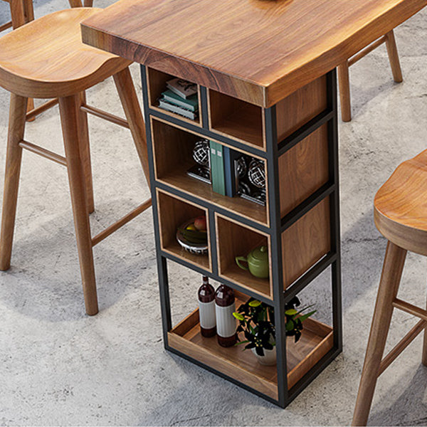 Brown Wood Counter Table with Rectangle Table Top Double Pedestal Table - 41.3" H Clearhalo 'Bar Furniture' 'Bar Tables' 'bar_tables' 'furn' 'furn_bar_tables' 'Furniture' 'furniture_bar_tables' 'Kitchen & Dining Furniture' 4678688