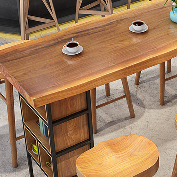Brown Wood Counter Table with Rectangle Table Top Double Pedestal Table - 41.3" H Clearhalo 'Bar Furniture' 'Bar Tables' 'bar_tables' 'furn' 'furn_bar_tables' 'Furniture' 'furniture_bar_tables' 'Kitchen & Dining Furniture' 4678689