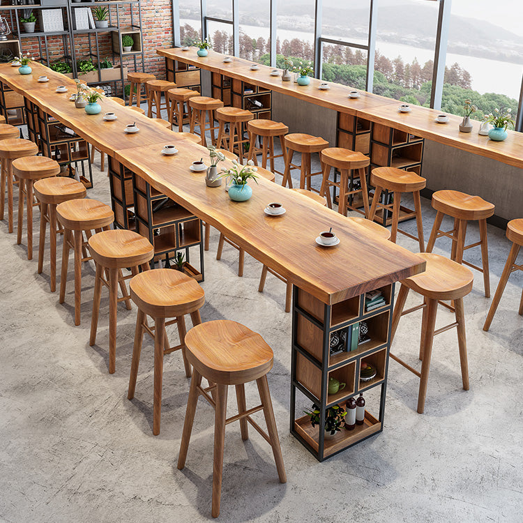 Brown Wood Counter Table with Rectangle Table Top Double Pedestal Table - 41.3" H Clearhalo 'Bar Furniture' 'Bar Tables' 'bar_tables' 'furn' 'furn_bar_tables' 'Furniture' 'furniture_bar_tables' 'Kitchen & Dining Furniture' 4678690