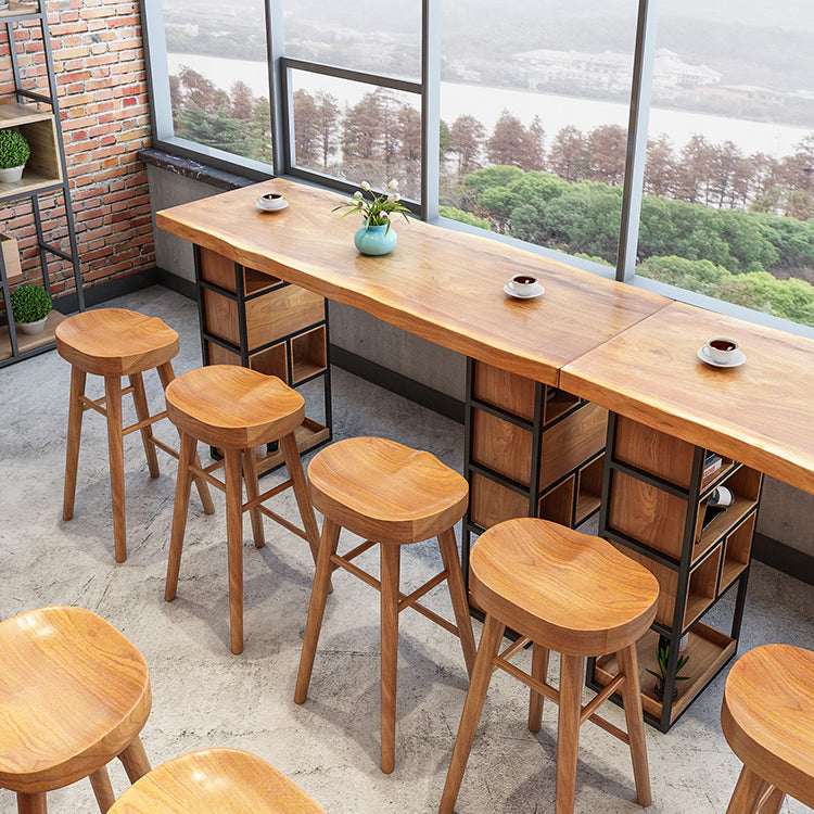 Brown Wood Counter Table with Rectangle Table Top Double Pedestal Table - 41.3" H Clearhalo 'Bar Furniture' 'Bar Tables' 'bar_tables' 'furn' 'furn_bar_tables' 'Furniture' 'furniture_bar_tables' 'Kitchen & Dining Furniture' 4678693