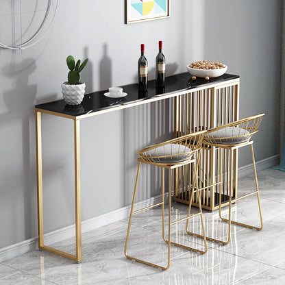 Marble Bar Table with Rectangle Table Top Double Pedestal Table with 41.3-inch Height Gold-Black Without Chairs Clearhalo 'Bar Furniture' 'Bar Tables' 'bar_tables' 'furn' 'furn_bar_tables' 'Furniture' 'furniture_bar_tables' 'Kitchen & Dining Furniture' 4678722