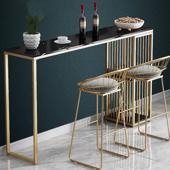 Marble Bar Table with Rectangle Table Top Double Pedestal Table with 41.3-inch Height Clearhalo 'Bar Furniture' 'Bar Tables' 'bar_tables' 'furn' 'furn_bar_tables' 'Furniture' 'furniture_bar_tables' 'Kitchen & Dining Furniture' 4678729