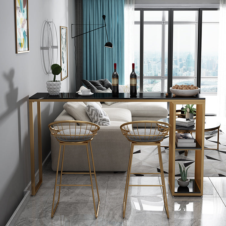 Marble Bar Table with Rectangle Table Top Double Pedestal Table with 41.3-inch Height Clearhalo 'Bar Furniture' 'Bar Tables' 'bar_tables' 'furn' 'furn_bar_tables' 'Furniture' 'furniture_bar_tables' 'Kitchen & Dining Furniture' 4678731