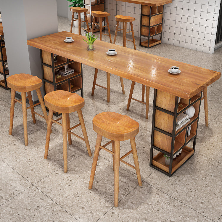 Brown Wood Pub Table with Rectangle Table Top Double Pedestal Table - 41.3" H Clearhalo 'Bar Furniture' 'Bar Tables' 'bar_tables' 'furn' 'furn_bar_tables' 'Furniture' 'furniture_bar_tables' 'Kitchen & Dining Furniture' 4678762