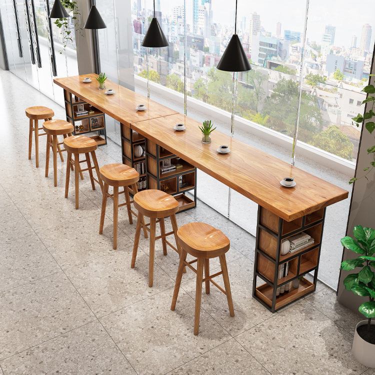 Brown Wood Pub Table with Rectangle Table Top Double Pedestal Table - 41.3" H Clearhalo 'Bar Furniture' 'Bar Tables' 'bar_tables' 'furn' 'furn_bar_tables' 'Furniture' 'furniture_bar_tables' 'Kitchen & Dining Furniture' 4678765