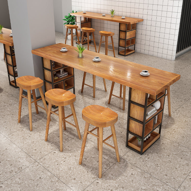 Brown Wood Pub Table with Rectangle Table Top Double Pedestal Table - 41.3" H Clearhalo 'Bar Furniture' 'Bar Tables' 'bar_tables' 'furn' 'furn_bar_tables' 'Furniture' 'furniture_bar_tables' 'Kitchen & Dining Furniture' 4678766