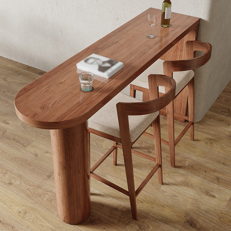 Brown Wood Pub Table with Specialty Table Top Double Pedestal Table - 41.3" H 55.1"L x 17.7"W x 41.3"H Without Chairs Clearhalo 'Bar Furniture' 'Bar Tables' 'bar_tables' 'furn' 'furn_bar_tables' 'Furniture' 'furniture_bar_tables' 'Kitchen & Dining Furniture' 4678775