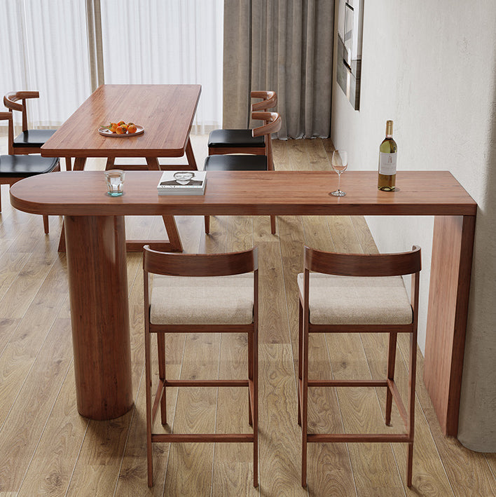 Brown Wood Pub Table with Specialty Table Top Double Pedestal Table - 41.3" H Clearhalo 'Bar Furniture' 'Bar Tables' 'bar_tables' 'furn' 'furn_bar_tables' 'Furniture' 'furniture_bar_tables' 'Kitchen & Dining Furniture' 4678782