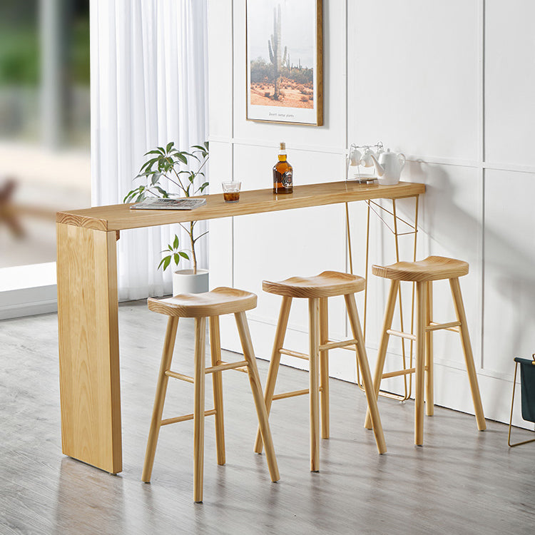Natural Wood Counter Table with Rectangle Table Top Double Pedestal Table - 41.3" H Clearhalo 'Bar Furniture' 'Bar Tables' 'bar_tables' 'furn' 'furn_bar_tables' 'Furniture' 'furniture_bar_tables' 'Kitchen & Dining Furniture' 4678799