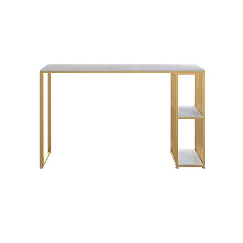 White Counter Table with Rectangle Table Top Double Pedestal Table - 41.3" H White-Gold Without Chairs Clearhalo 'Bar Furniture' 'Bar Tables' 'bar_tables' 'furn' 'furn_bar_tables' 'Furniture' 'furniture_bar_tables' 'Kitchen & Dining Furniture' 4678809
