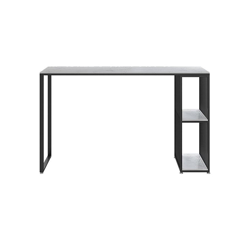 White Counter Table with Rectangle Table Top Double Pedestal Table - 41.3" H White-Black Without Chairs Clearhalo 'Bar Furniture' 'Bar Tables' 'bar_tables' 'furn' 'furn_bar_tables' 'Furniture' 'furniture_bar_tables' 'Kitchen & Dining Furniture' 4678813