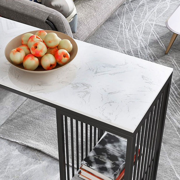 White Counter Table with Rectangle Table Top Double Pedestal Table - 41.3" H Clearhalo 'Bar Furniture' 'Bar Tables' 'bar_tables' 'furn' 'furn_bar_tables' 'Furniture' 'furniture_bar_tables' 'Kitchen & Dining Furniture' 4678814