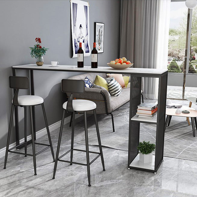 White Counter Table with Rectangle Table Top Double Pedestal Table - 41.3" H Clearhalo 'Bar Furniture' 'Bar Tables' 'bar_tables' 'furn' 'furn_bar_tables' 'Furniture' 'furniture_bar_tables' 'Kitchen & Dining Furniture' 4678817