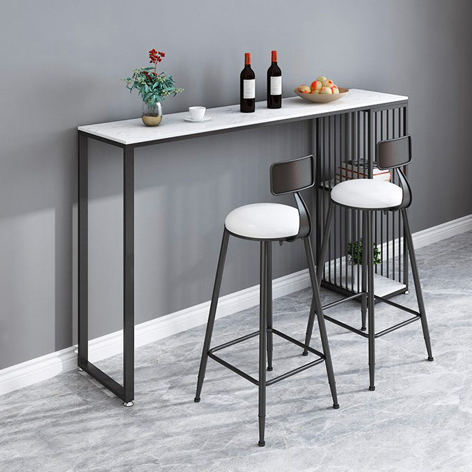 White Counter Table with Rectangle Table Top Double Pedestal Table - 41.3" H Clearhalo 'Bar Furniture' 'Bar Tables' 'bar_tables' 'furn' 'furn_bar_tables' 'Furniture' 'furniture_bar_tables' 'Kitchen & Dining Furniture' 4678818