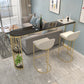 Marble Bistro Table with Specialty Table Top Double Pedestal Table - 41.3" H Gold-Black Without Chairs Clearhalo 'Bar Furniture' 'Bar Tables' 'bar_tables' 'furn' 'furn_bar_tables' 'Furniture' 'furniture_bar_tables' 'Kitchen & Dining Furniture' 4678851