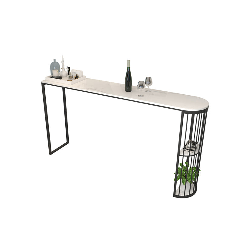 Marble Bistro Table with Specialty Table Top Double Pedestal Table - 41.3" H White-Black Without Chairs Clearhalo 'Bar Furniture' 'Bar Tables' 'bar_tables' 'furn' 'furn_bar_tables' 'Furniture' 'furniture_bar_tables' 'Kitchen & Dining Furniture' 4678852