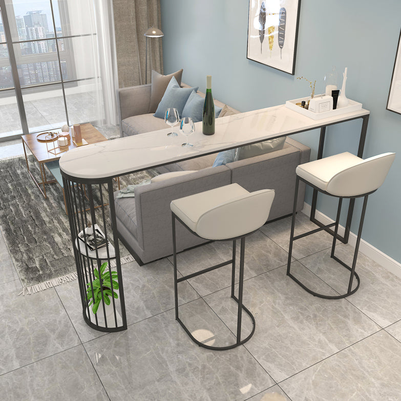 Marble Bistro Table with Specialty Table Top Double Pedestal Table - 41.3" H 70.9"L x 15.7"W x 41.3"H White-Black Without Chairs Clearhalo 'Bar Furniture' 'Bar Tables' 'bar_tables' 'furn' 'furn_bar_tables' 'Furniture' 'furniture_bar_tables' 'Kitchen & Dining Furniture' 4678854