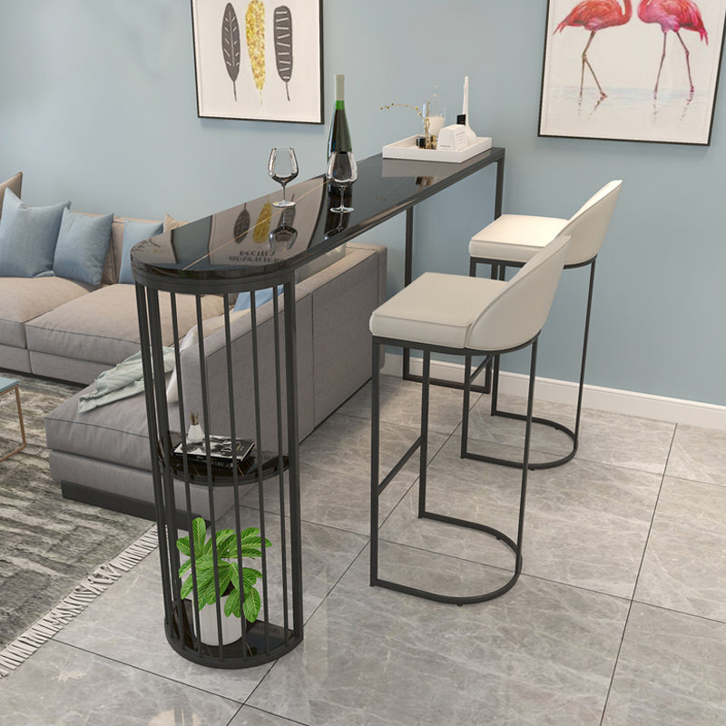 Marble Bistro Table with Specialty Table Top Double Pedestal Table - 41.3" H Black Without Chairs Clearhalo 'Bar Furniture' 'Bar Tables' 'bar_tables' 'furn' 'furn_bar_tables' 'Furniture' 'furniture_bar_tables' 'Kitchen & Dining Furniture' 4678855