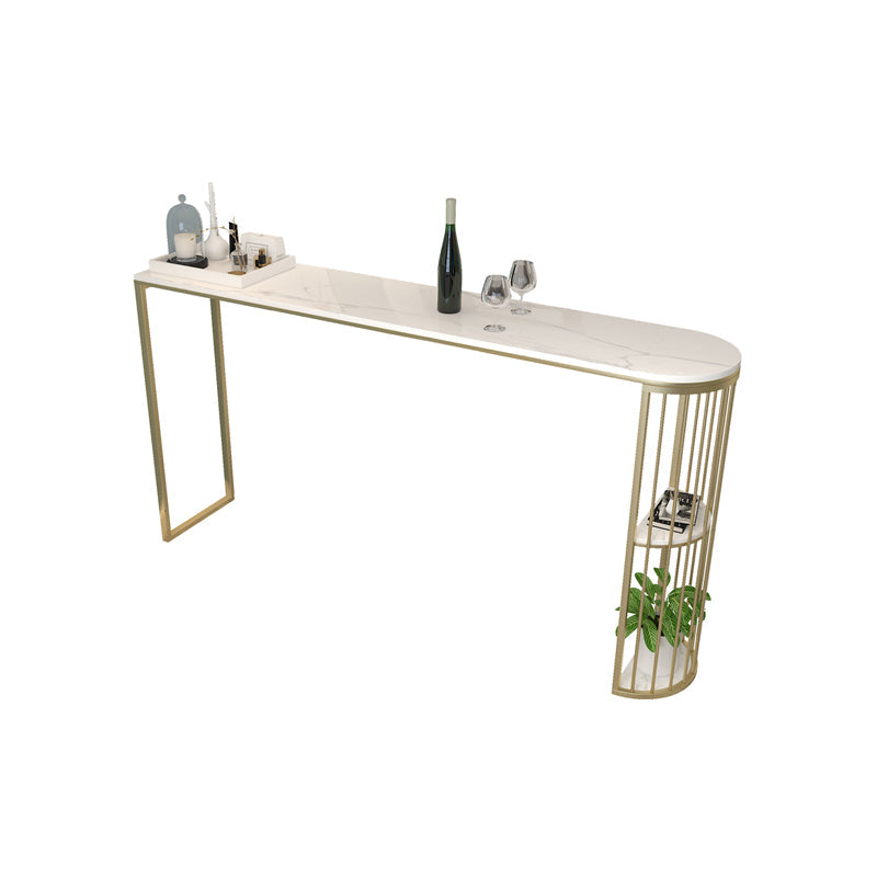 Marble Bistro Table with Specialty Table Top Double Pedestal Table - 41.3" H White-Gold Without Chairs Clearhalo 'Bar Furniture' 'Bar Tables' 'bar_tables' 'furn' 'furn_bar_tables' 'Furniture' 'furniture_bar_tables' 'Kitchen & Dining Furniture' 4678856