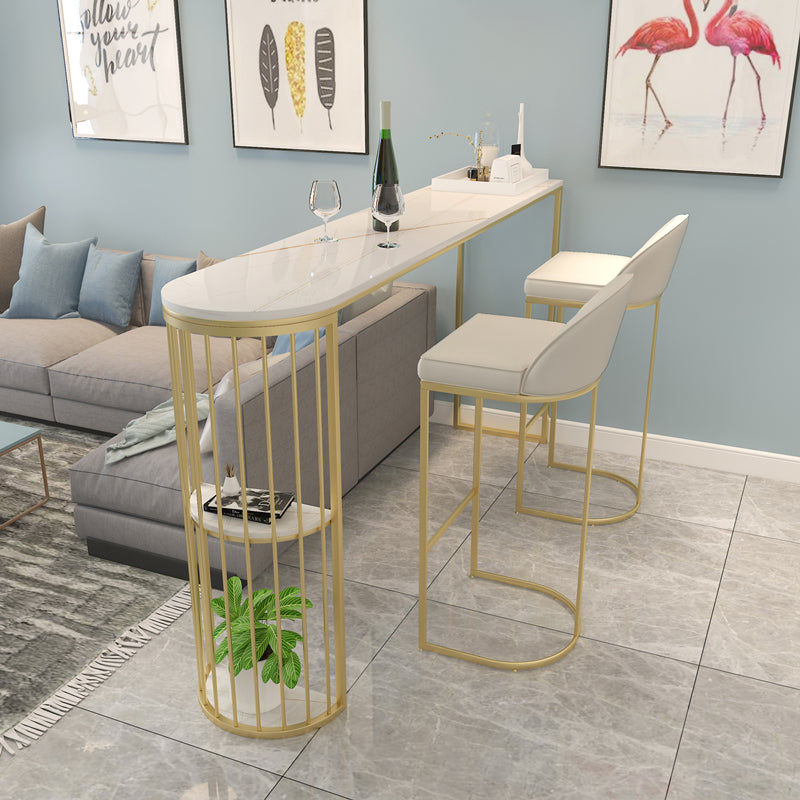 Marble Bistro Table with Specialty Table Top Double Pedestal Table - 41.3" H Clearhalo 'Bar Furniture' 'Bar Tables' 'bar_tables' 'furn' 'furn_bar_tables' 'Furniture' 'furniture_bar_tables' 'Kitchen & Dining Furniture' 4678863