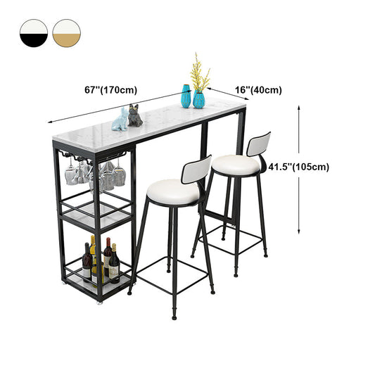 Marble Counter Table with Rectangle Table Top White Double Pedestal Table - 41.3" H Clearhalo 'Bar Furniture' 'Bar Tables' 'bar_tables' 'furn' 'furn_bar_tables' 'Furniture' 'furniture_bar_tables' 'Kitchen & Dining Furniture' 4678887