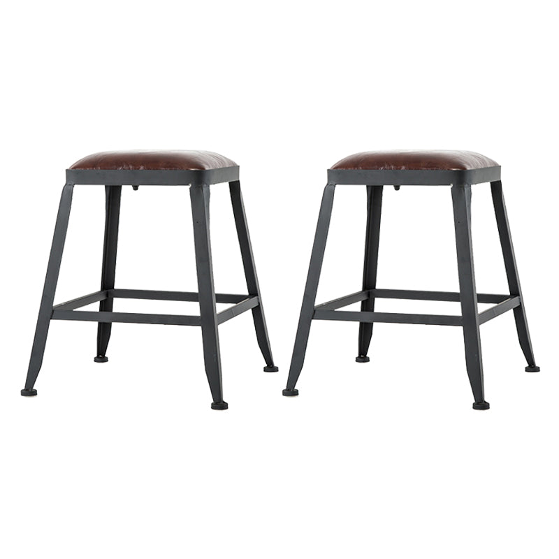 Industrial Iron Armless Footrest Stool Brown Upholstered Stool for Bristol Backless 2 Piece Set Short Stool(18"H) Clearhalo 'Bar Furniture' 'Bar Stools' 'bar_stools' 'furn' 'furn_bar_stools' 'furniture_bar_stools' 'Kitchen & Dining Furniture' 'kitchen&dining_furn' 'kitchen' 'kitchen_furn' Furniture' 4678900