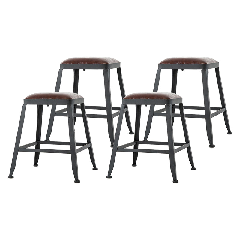 Industrial Iron Armless Footrest Stool Brown Upholstered Stool for Bristol Backless 4 Piece Set Short Stool(18"H) Clearhalo 'Bar Furniture' 'Bar Stools' 'bar_stools' 'furn' 'furn_bar_stools' 'furniture_bar_stools' 'Kitchen & Dining Furniture' 'kitchen&dining_furn' 'kitchen' 'kitchen_furn' Furniture' 4678902