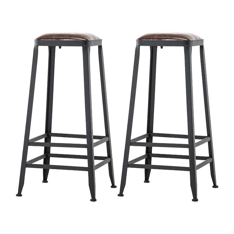 Industrial Iron Armless Footrest Stool Brown Upholstered Stool for Bristol Backless 2 Piece Set Bar Stool(31"H) Clearhalo 'Bar Furniture' 'Bar Stools' 'bar_stools' 'furn' 'furn_bar_stools' 'furniture_bar_stools' 'Kitchen & Dining Furniture' 'kitchen&dining_furn' 'kitchen' 'kitchen_furn' Furniture' 4678907