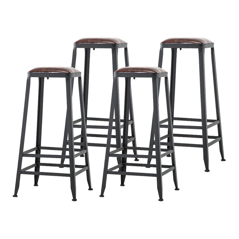 Industrial Iron Armless Footrest Stool Brown Upholstered Stool for Bristol Backless 4 Piece Set Bar Stool(31"H) Clearhalo 'Bar Furniture' 'Bar Stools' 'bar_stools' 'furn' 'furn_bar_stools' 'furniture_bar_stools' 'Kitchen & Dining Furniture' 'kitchen&dining_furn' 'kitchen' 'kitchen_furn' Furniture' 4678909