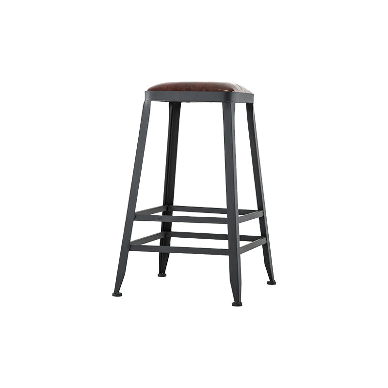 Industrial Iron Armless Footrest Stool Brown Upholstered Stool for Bristol Backless 1 Piece Counter Stool(26"H) Clearhalo 'Bar Furniture' 'Bar Stools' 'bar_stools' 'furn' 'furn_bar_stools' 'furniture_bar_stools' 'Kitchen & Dining Furniture' 'kitchen&dining_furn' 'kitchen' 'kitchen_furn' Furniture' 4678920