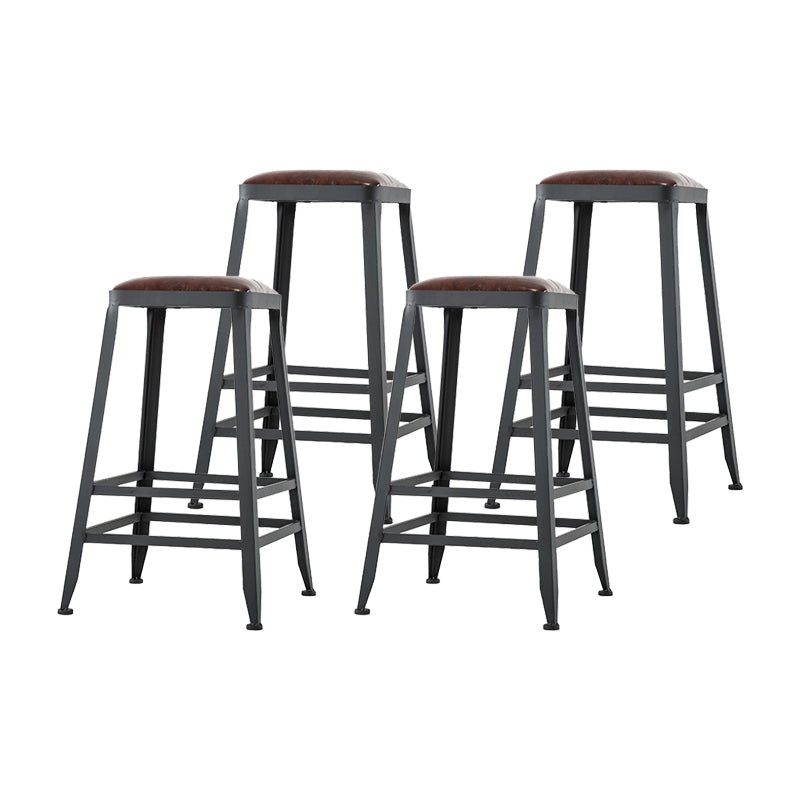 Industrial Iron Armless Footrest Stool Brown Upholstered Stool for Bristol Backless 4 Piece Set Counter Stool(26"H) Clearhalo 'Bar Furniture' 'Bar Stools' 'bar_stools' 'furn' 'furn_bar_stools' 'furniture_bar_stools' 'Kitchen & Dining Furniture' 'kitchen&dining_furn' 'kitchen' 'kitchen_furn' Furniture' 4678922