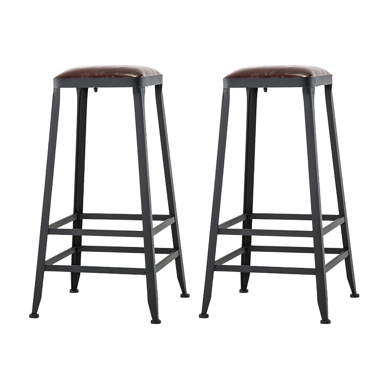 Industrial Iron Armless Footrest Stool Brown Upholstered Stool for Bristol Backless 2 Piece Set Bar Stool(30"H) Clearhalo 'Bar Furniture' 'Bar Stools' 'bar_stools' 'furn' 'furn_bar_stools' 'furniture_bar_stools' 'Kitchen & Dining Furniture' 'kitchen&dining_furn' 'kitchen' 'kitchen_furn' Furniture' 4678924