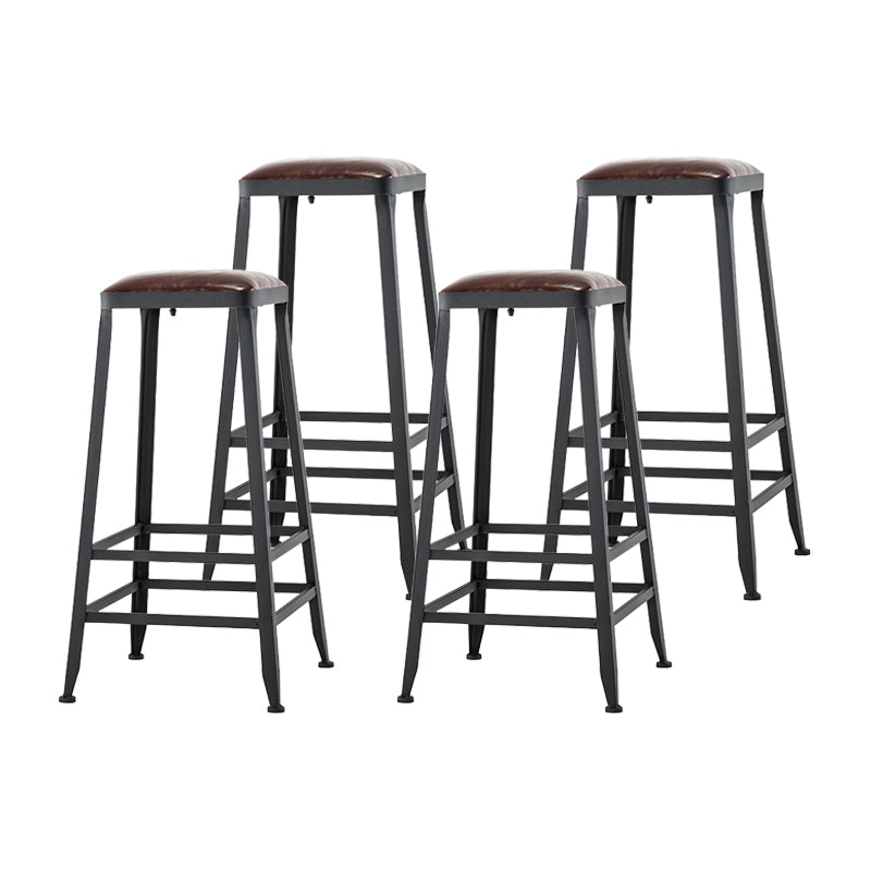 Industrial Iron Armless Footrest Stool Brown Upholstered Stool for Bristol Backless 4 Piece Set Bar Stool(30"H) Clearhalo 'Bar Furniture' 'Bar Stools' 'bar_stools' 'furn' 'furn_bar_stools' 'furniture_bar_stools' 'Kitchen & Dining Furniture' 'kitchen&dining_furn' 'kitchen' 'kitchen_furn' Furniture' 4678925