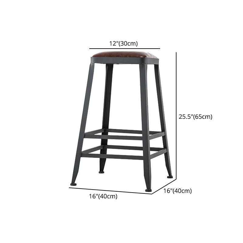 Industrial Iron Armless Footrest Stool Brown Upholstered Stool for Bristol Clearhalo 'Bar Furniture' 'Bar Stools' 'bar_stools' 'furn' 'furn_bar_stools' 'furniture_bar_stools' 'Kitchen & Dining Furniture' 'kitchen&dining_furn' 'kitchen' 'kitchen_furn' Furniture' 4678929