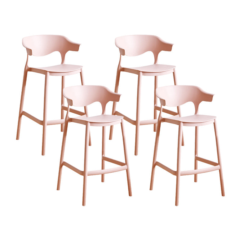 Contemporary Plastic Kitchen Dining Room Arm Stool Low Back Bar Stool Pink 4 Piece Set Counter Stool(26"H) Clearhalo 'Bar Furniture' 'Bar Stools' 'bar_stools' 'furn' 'furn_bar_stools' 'furniture_bar_stools' 'Kitchen & Dining Furniture' 'kitchen&dining_furn' 'kitchen' 'kitchen_furn' Furniture' 4679272