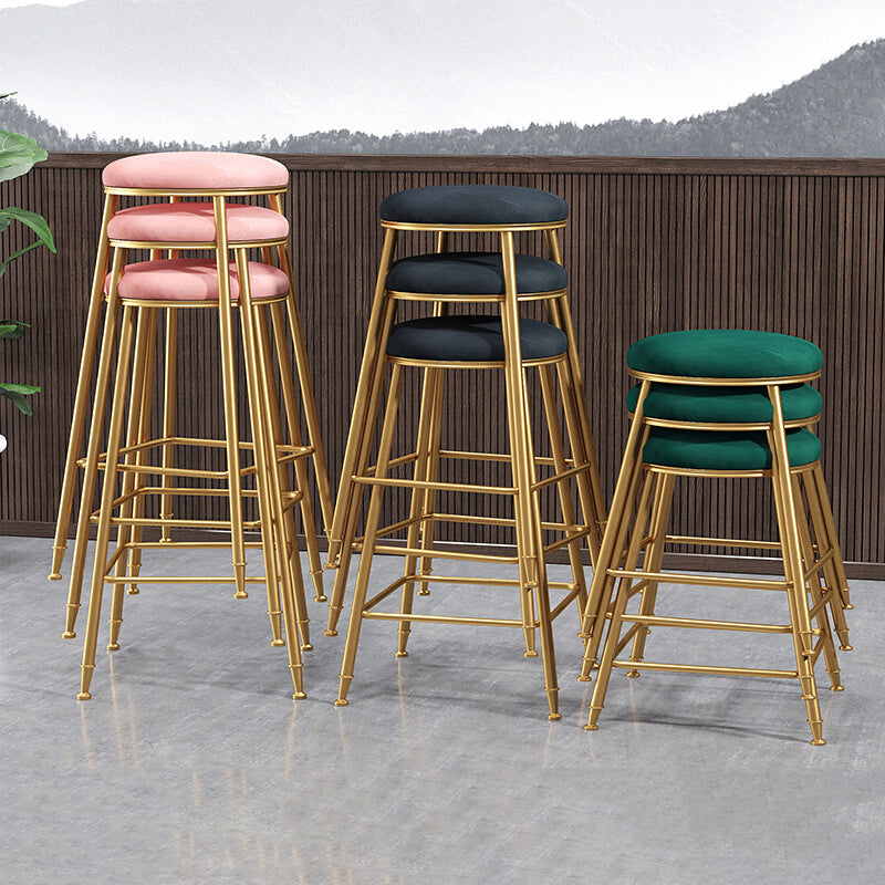 Scandinavian Upholstered Fabric Stools for Home Armless Backless Stools with 4 Gold Legs Clearhalo 'Bar Furniture' 'Bar Stools' 'bar_stools' 'furn' 'furn_bar_stools' 'furniture_bar_stools' 'Kitchen & Dining Furniture' 'kitchen&dining_furn' 'kitchen' 'kitchen_furn' Furniture' 4679601