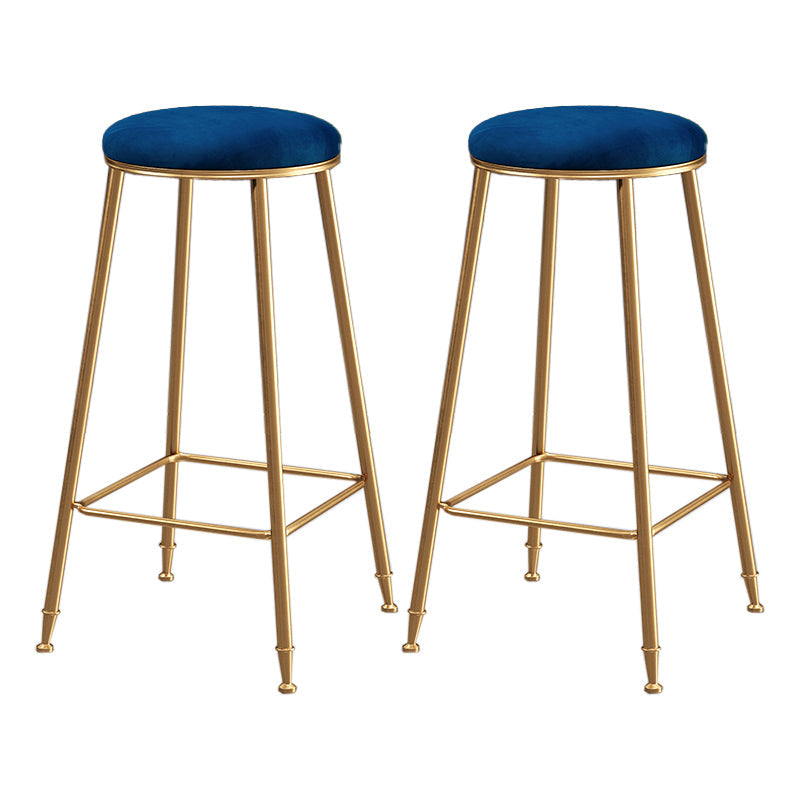Scandinavian Upholstered Fabric Stools for Home Armless Backless Stools with 4 Gold Legs Blue 2 Piece Set Bar Stool(30"H) Clearhalo 'Bar Furniture' 'Bar Stools' 'bar_stools' 'furn' 'furn_bar_stools' 'furniture_bar_stools' 'Kitchen & Dining Furniture' 'kitchen&dining_furn' 'kitchen' 'kitchen_furn' Furniture' 4679602