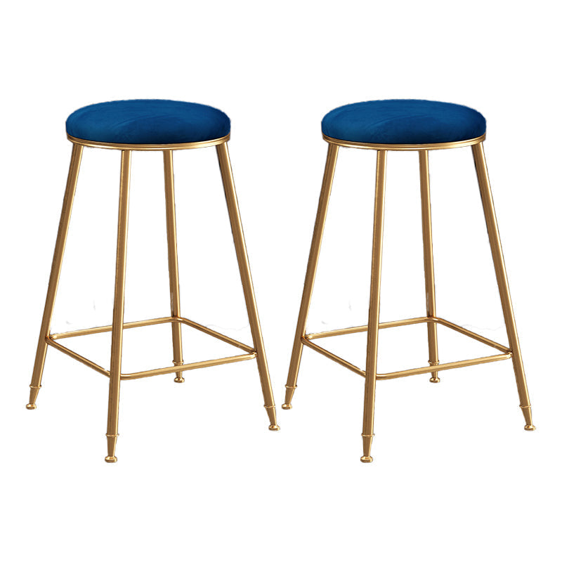 Scandinavian Upholstered Fabric Stools for Home Armless Backless Stools with 4 Gold Legs Blue 2 Piece Set Counter Stool(26"H) Clearhalo 'Bar Furniture' 'Bar Stools' 'bar_stools' 'furn' 'furn_bar_stools' 'furniture_bar_stools' 'Kitchen & Dining Furniture' 'kitchen&dining_furn' 'kitchen' 'kitchen_furn' Furniture' 4679604
