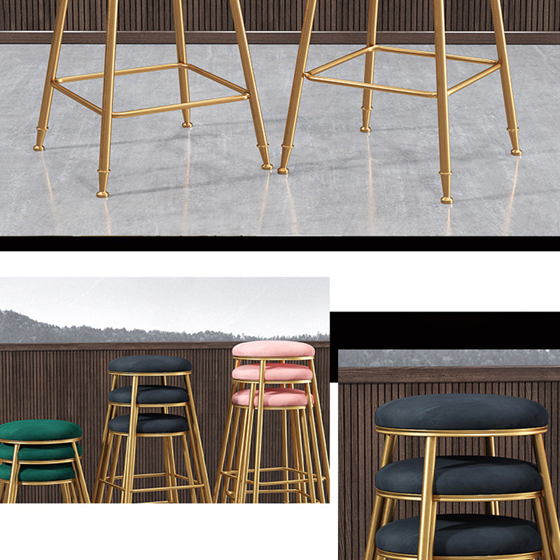 Scandinavian Upholstered Fabric Stools for Home Armless Backless Stools with 4 Gold Legs Clearhalo 'Bar Furniture' 'Bar Stools' 'bar_stools' 'furn' 'furn_bar_stools' 'furniture_bar_stools' 'Kitchen & Dining Furniture' 'kitchen&dining_furn' 'kitchen' 'kitchen_furn' Furniture' 4679612