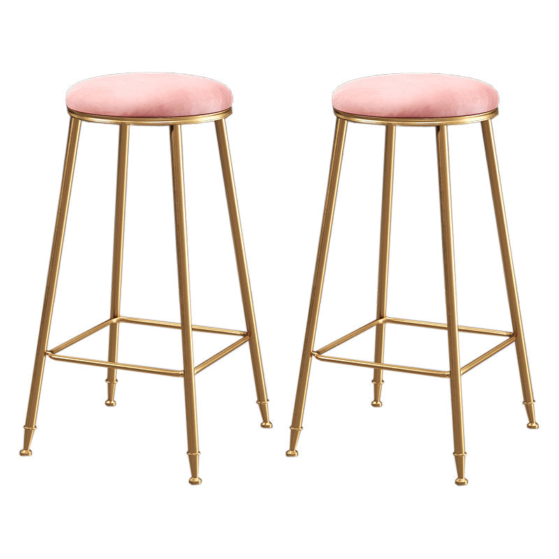 Scandinavian Upholstered Fabric Stools for Home Armless Backless Stools with 4 Gold Legs Pink 2 Piece Set Bar Stool(30"H) Clearhalo 'Bar Furniture' 'Bar Stools' 'bar_stools' 'furn' 'furn_bar_stools' 'furniture_bar_stools' 'Kitchen & Dining Furniture' 'kitchen&dining_furn' 'kitchen' 'kitchen_furn' Furniture' 4679613