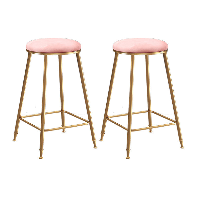 Scandinavian Upholstered Fabric Stools for Home Armless Backless Stools with 4 Gold Legs Pink 2 Piece Set Counter Stool(26"H) Clearhalo 'Bar Furniture' 'Bar Stools' 'bar_stools' 'furn' 'furn_bar_stools' 'furniture_bar_stools' 'Kitchen & Dining Furniture' 'kitchen&dining_furn' 'kitchen' 'kitchen_furn' Furniture' 4679615