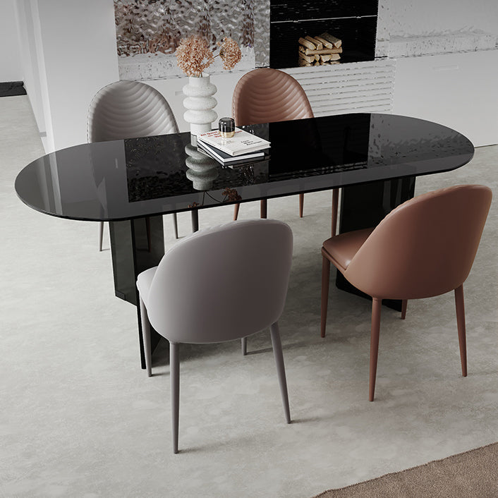 Clear Glass Contemporary Oval Table Glass Top Table with Double Pedestal Black 59.1"L x 31.5"W x 29.5"H Without Chairs Clearhalo ' dining_table' 'Dining Tables & Seating' 'Dining Tables' 'furn' 'furn_dining_table' 'Furniture' 'furniture_dining_table' 'Kitchen & Dining Furniture' 'kitchen&dining_furn' 'kitchen' 'kitchen_dining_table' 4680043