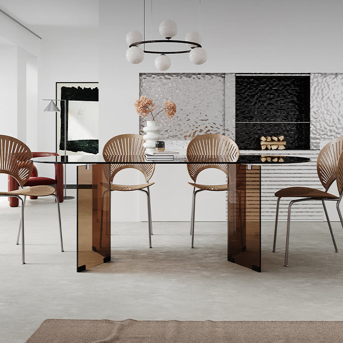 Clear Glass Contemporary Oval Table Glass Top Table with Double Pedestal Clearhalo ' dining_table' 'Dining Tables & Seating' 'Dining Tables' 'furn' 'furn_dining_table' 'Furniture' 'furniture_dining_table' 'Kitchen & Dining Furniture' 'kitchen&dining_furn' 'kitchen' 'kitchen_dining_table' 4680049