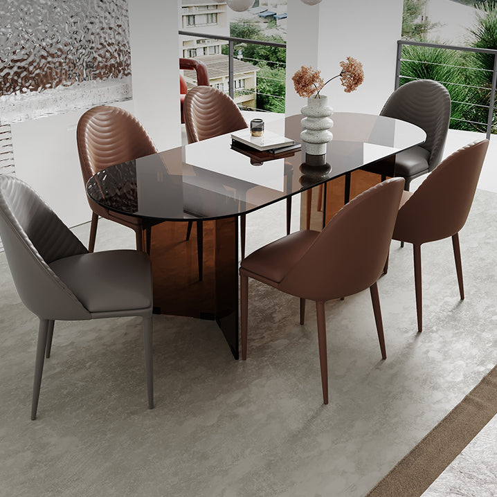 Clear Glass Contemporary Oval Table Glass Top Table with Double Pedestal Clearhalo ' dining_table' 'Dining Tables & Seating' 'Dining Tables' 'furn' 'furn_dining_table' 'Furniture' 'furniture_dining_table' 'Kitchen & Dining Furniture' 'kitchen&dining_furn' 'kitchen' 'kitchen_dining_table' 4680050